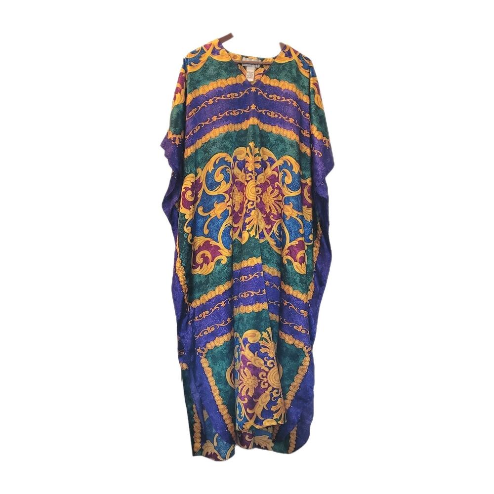 Vtg Winlar Womens Satin Muumuu Kaftan Dress Size OS Maxi Baroque Luxury